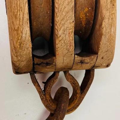 Antique Wooden Double Block and Tackle Pulley