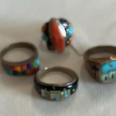 Four Artsy Sterling Silver Rings! 