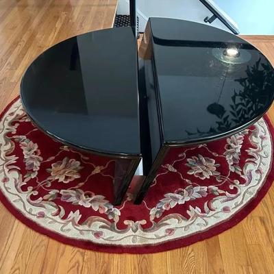 Black Lacquer Split Coffee Table and Rug