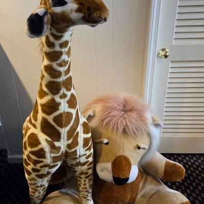 Large Stuffed Giraffe and Lion