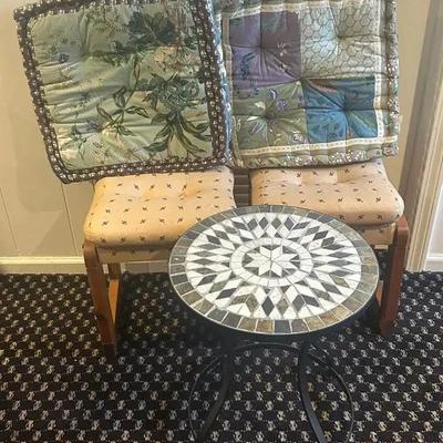 (2) Stools (1) Table (2) Cushions