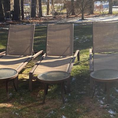(5) Chaise Lounge Chairs & (3) Glass Top Tables 