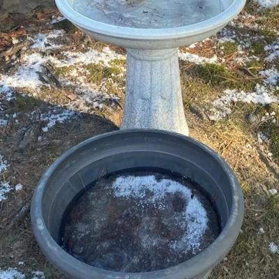 Ceramic Bird Bath & Large Plastic Pot