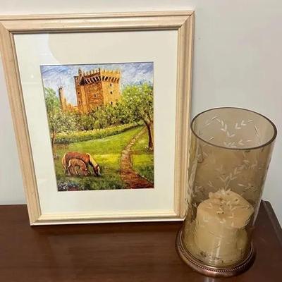 Framed Horse Print and Candle Holder