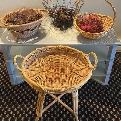 Decorative Baskets and Small Wicker Table