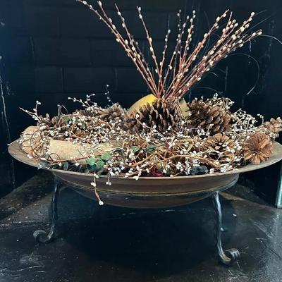 Large Copper Bowl with Woodland Decor