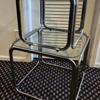(2) Vintage Chrome and Glass Tables