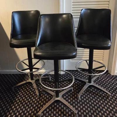 (3) Vintage Black Spinning Barstools