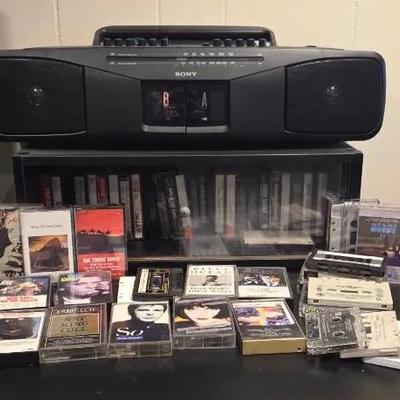Sony Boom Box and Mystery Lot of Cassette Tapes