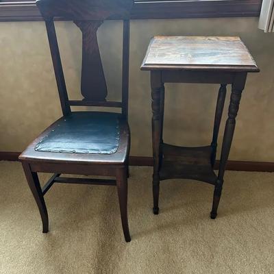 Tall Side Table and Antique Chair