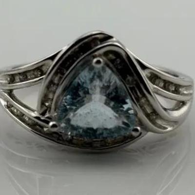 1.3 Carat Trillion Aquamarine 10k White Gold Ring