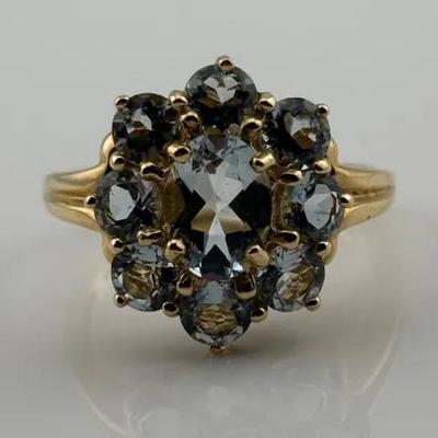 Aquamarine 10k Yellow Gold Cluster Ring