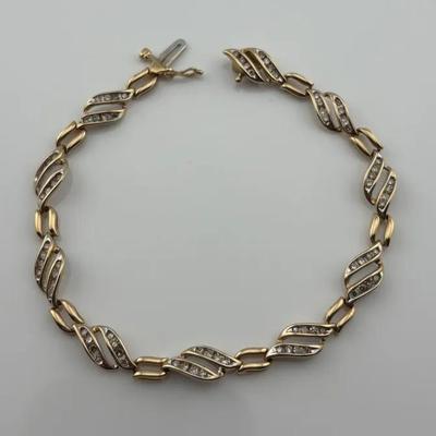 Natural Diamond 10k Yellow Gold Link Bracelet