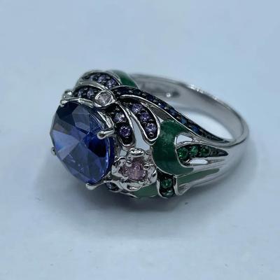 Vintage Victoria Wieck Tanzanite & Enamel Dragonfly Ring