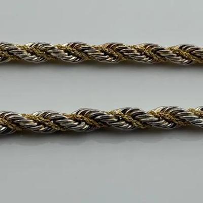 Sterling Silver & 14k Yellow Gold Twisted Rope Chain Necklace