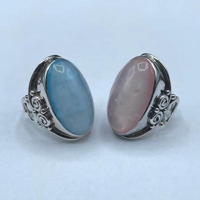 Pair of Cat's Eye Quartz Sajen Rings - Blue & Pink