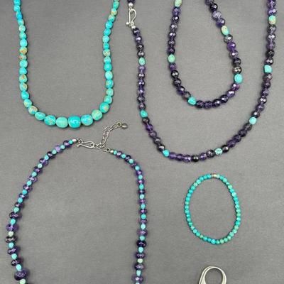 Turquoise & Amethyst Ring & Necklaces