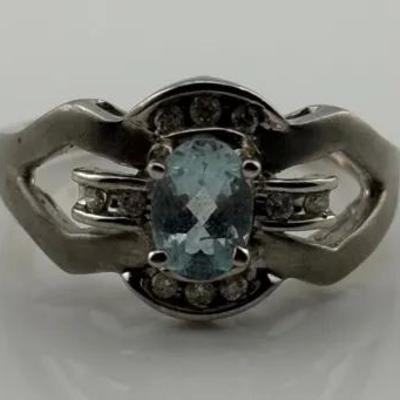 Oval Aquamarine 14k White Gold Modernist Ring