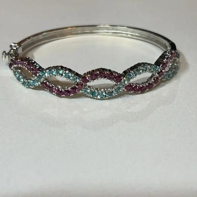 Topaz And Tourmaline Hinged Bangle Bracelet 