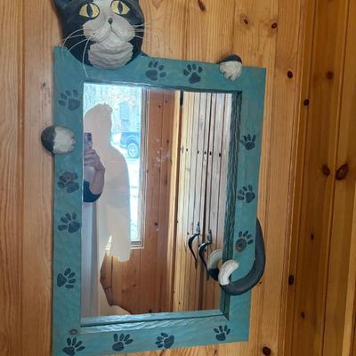 Fun folk art cat mirror