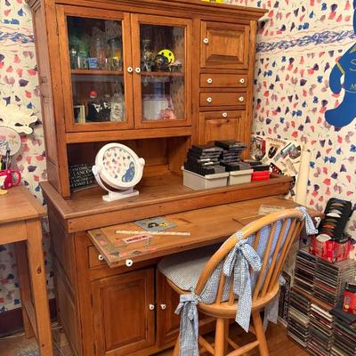 Vintage pine hutch converted into a desk