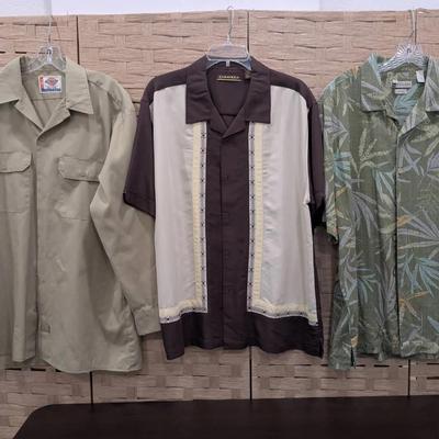 Men's Casual Button Down Shirts- Dickies L Cubavera XL TehamaXL Silk