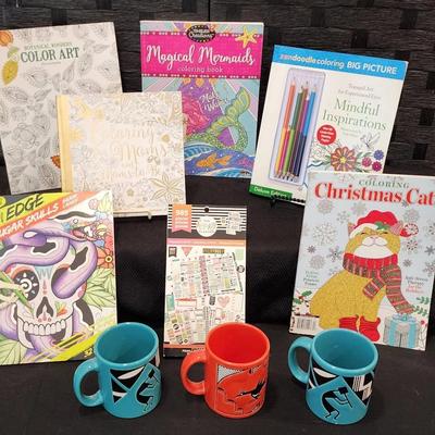 Coffee/Tea & Creative Fun: 6 Adult Coloring Books,  Mugs & Planning Stickers