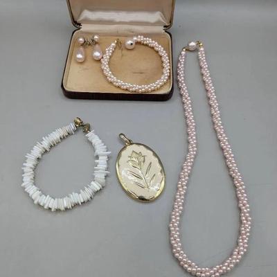 Vintage Stelfox Faux Pearl Rope Necklace, Bracelet and Earrings plus more 