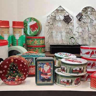 Large Lot Christmas Tins & Cookie Cutters