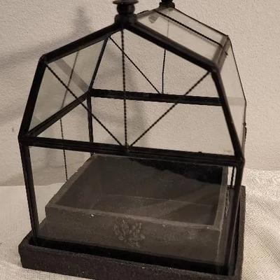 11" Glass & Metal Barn Shaped Display Box