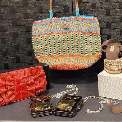 Beaded Espadrille Wedges, Woven Tote & Clutch Purses