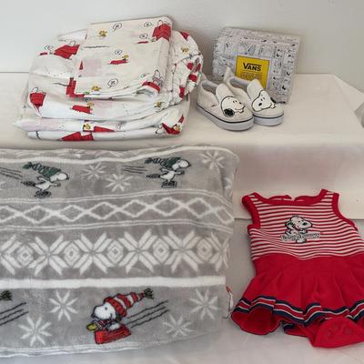 Snoopy Baby Dress, Vans Shoes, Sheets, and Fleece Blanket 