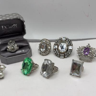Costume Rings, Silver Toned w Rhinestones 