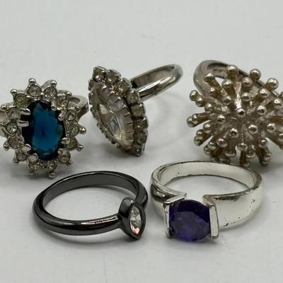 Costume Rings, Silver Toned with Faux Gemstones  
