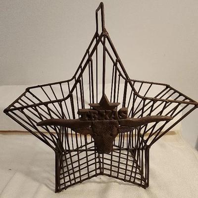 18" Wrought Iron Texas Star Basket with "Texas" & Longhorn