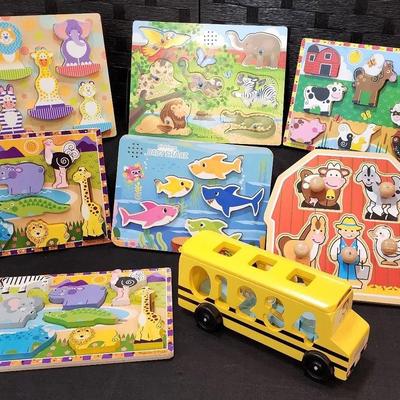 Melissa & Doug Educational Wood Puzzles and Wooden School Bus