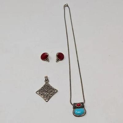 Sterling Silver Necklace Pendants + Earrings