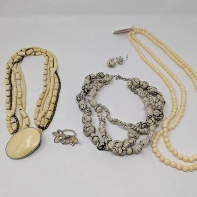 Ivory (?) Necklace + Other Beaded Necklaces