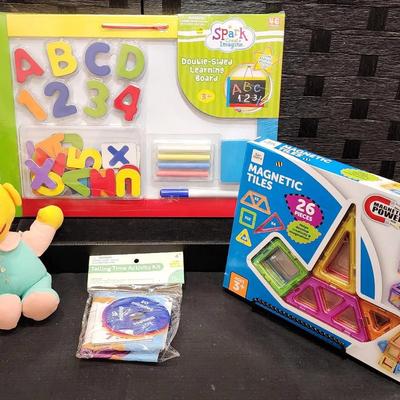 New In Box (Age 3+) Magnetic Tiles, Double-Sided Learning Board & More