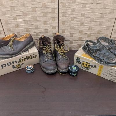 Dr. Martens 1460 Crazy Horse Brown Leather Boots, Loafers (size 9) and Sandals (size 9.5)