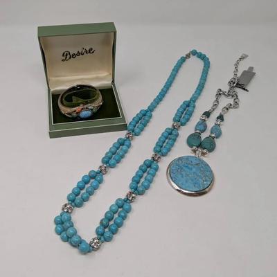 Faux Turquoise Jewelry - Desire Bracelet + RLM Soho Necklace W/ Semi Precious Accents 