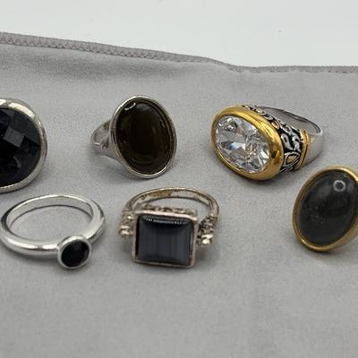 Costume Rings, Faux Onyx and Rhinestones  