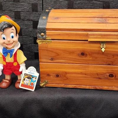 Cedar Dome Top Trunk (Brass Hardware) & Posable Pinocchio