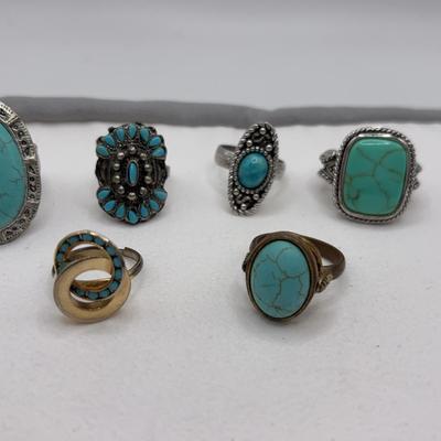 Silver Toned and Faux Turquoise Rings 