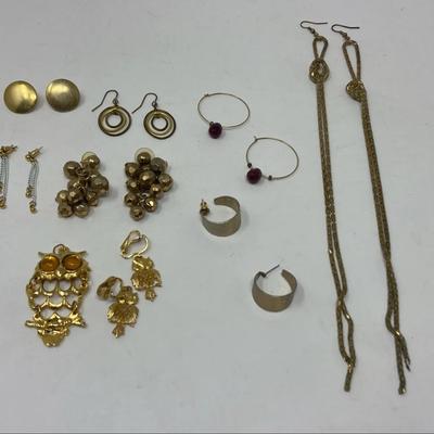 Gold Toned Pierced Earrings & Owl Clip On Earrings