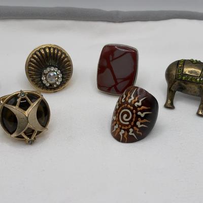 Costume Rings, Brass Tone and Wooden  