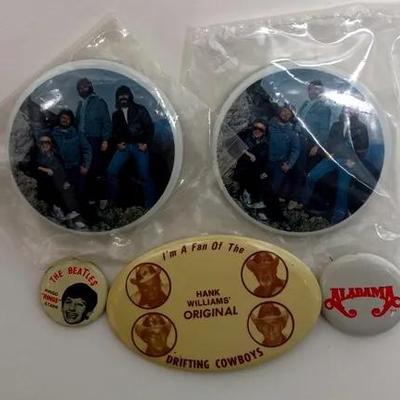 Vintage Beatles and Hank Williams Lapel Pins Collection