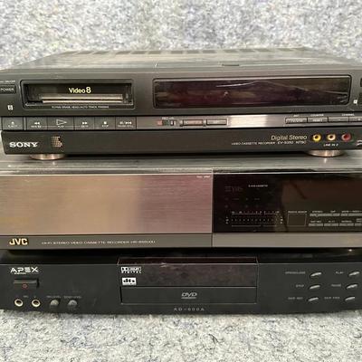 Sony EV-S350 Video8 Recorder + JVC HR-S5500U S-VHS VCR + Apex AD-600A DVD Player | Multi-Unit Lot