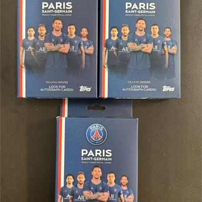 Lot (3) 2021-22 Topps PSG Paris Saint Germain Sealed Set Box Mbappe Messi Auto