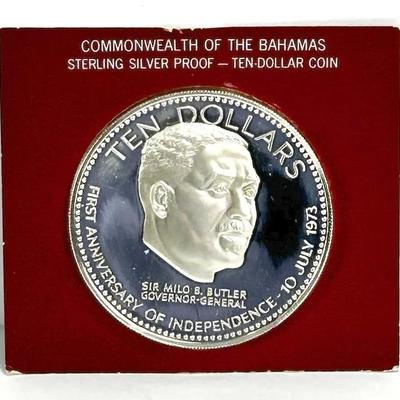 Sterling Silver Bahamas 1974 $10 Proof Coin – 1st Anniversary of Independence